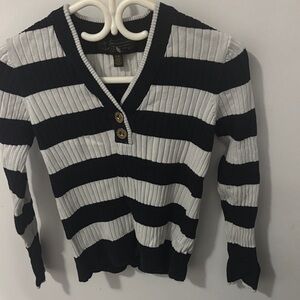 Ralph Lauren Black and White Striped V-Neck Sweater